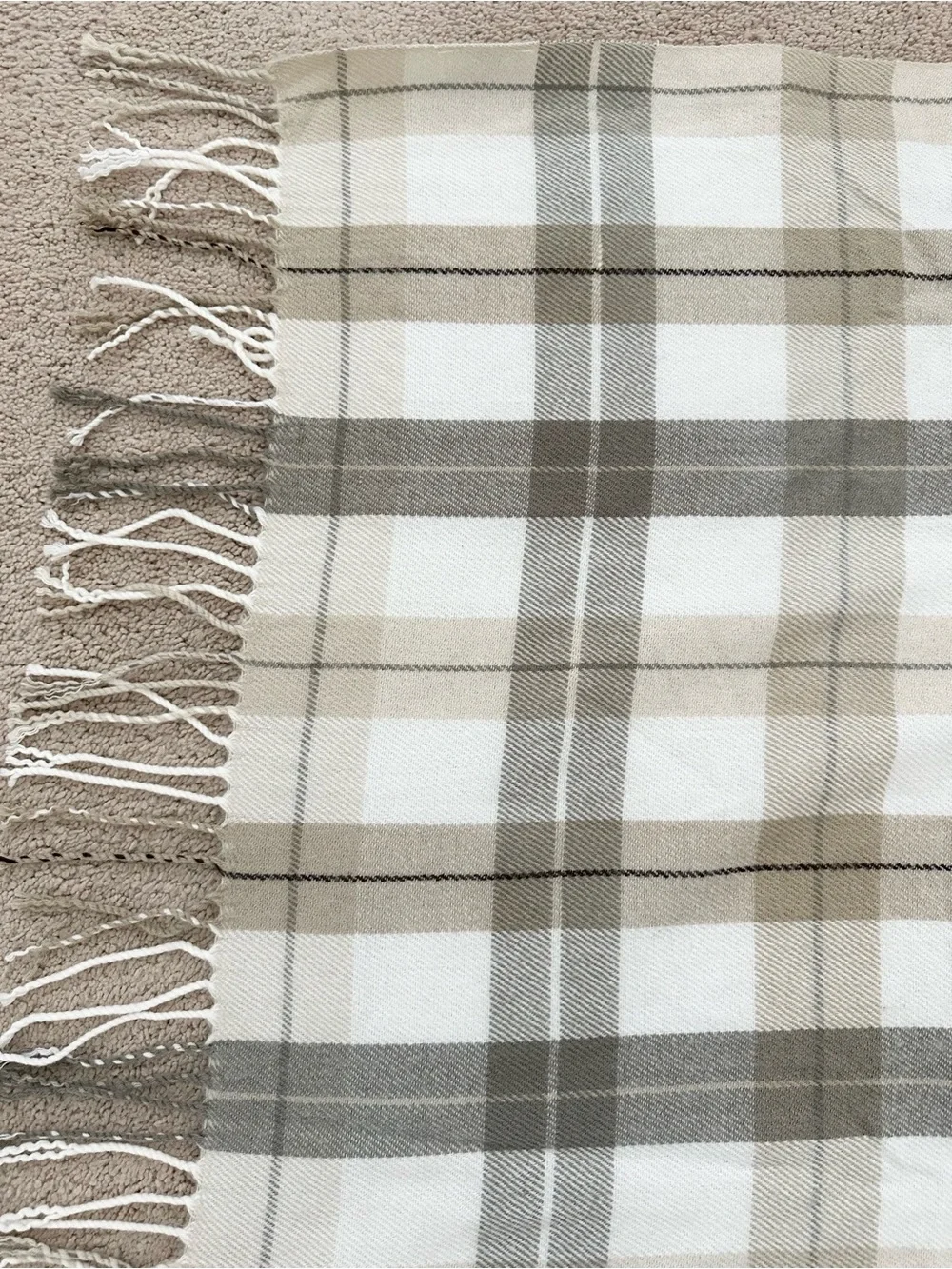 Fall Plaid Fringe Throw Blanket - Beige, Cream & Tan - Fall Harvest Decor
